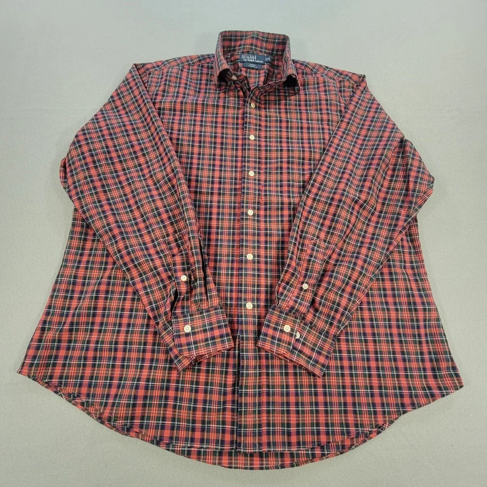Polo Ralph Lauren Regent Custom Fit Plaid Shirt‎ Red Blue Men's XL Button Down